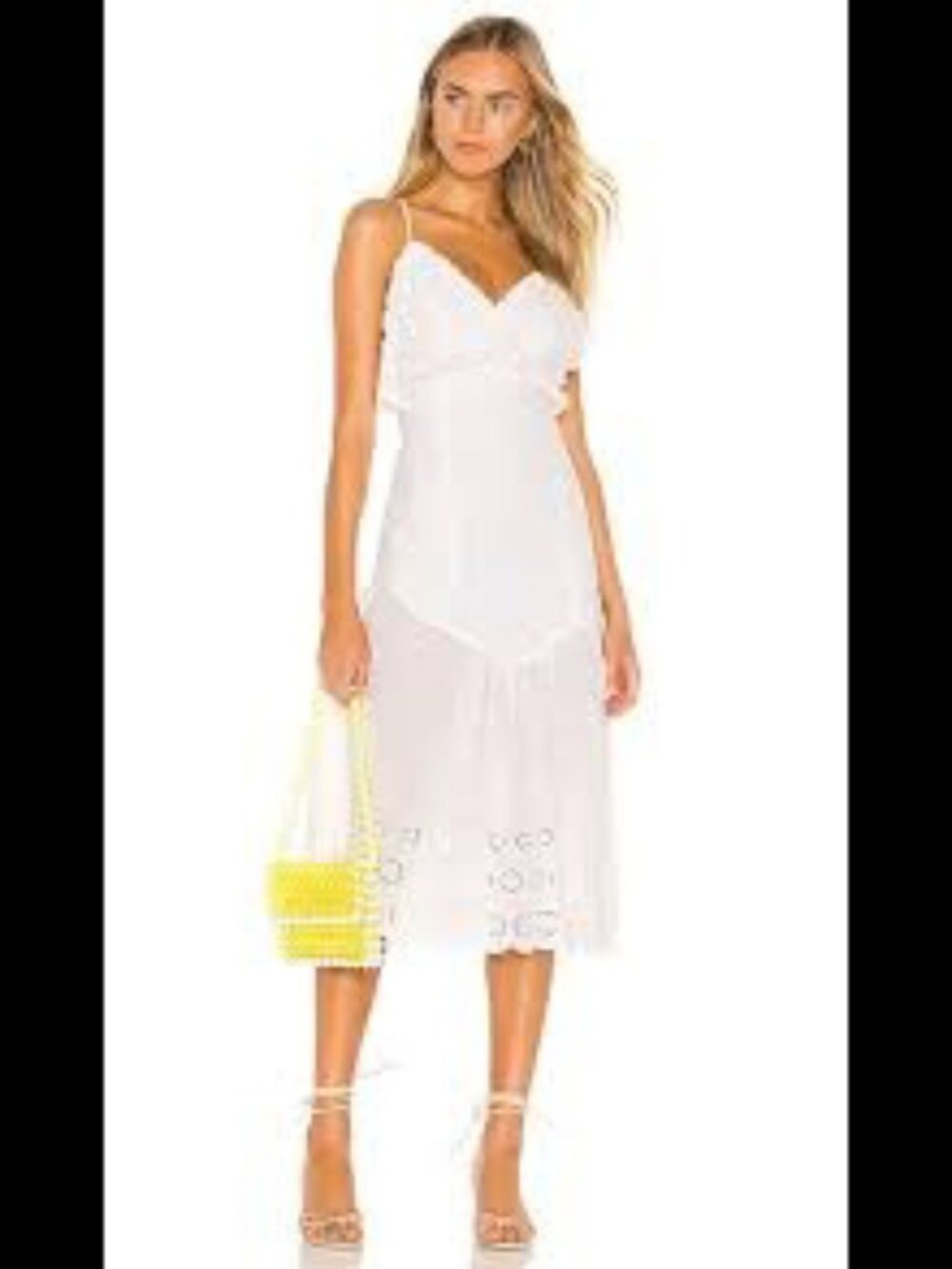 MAJORELLE White Floral Eyelet Embroidered Cotton Midi Dress S #508
